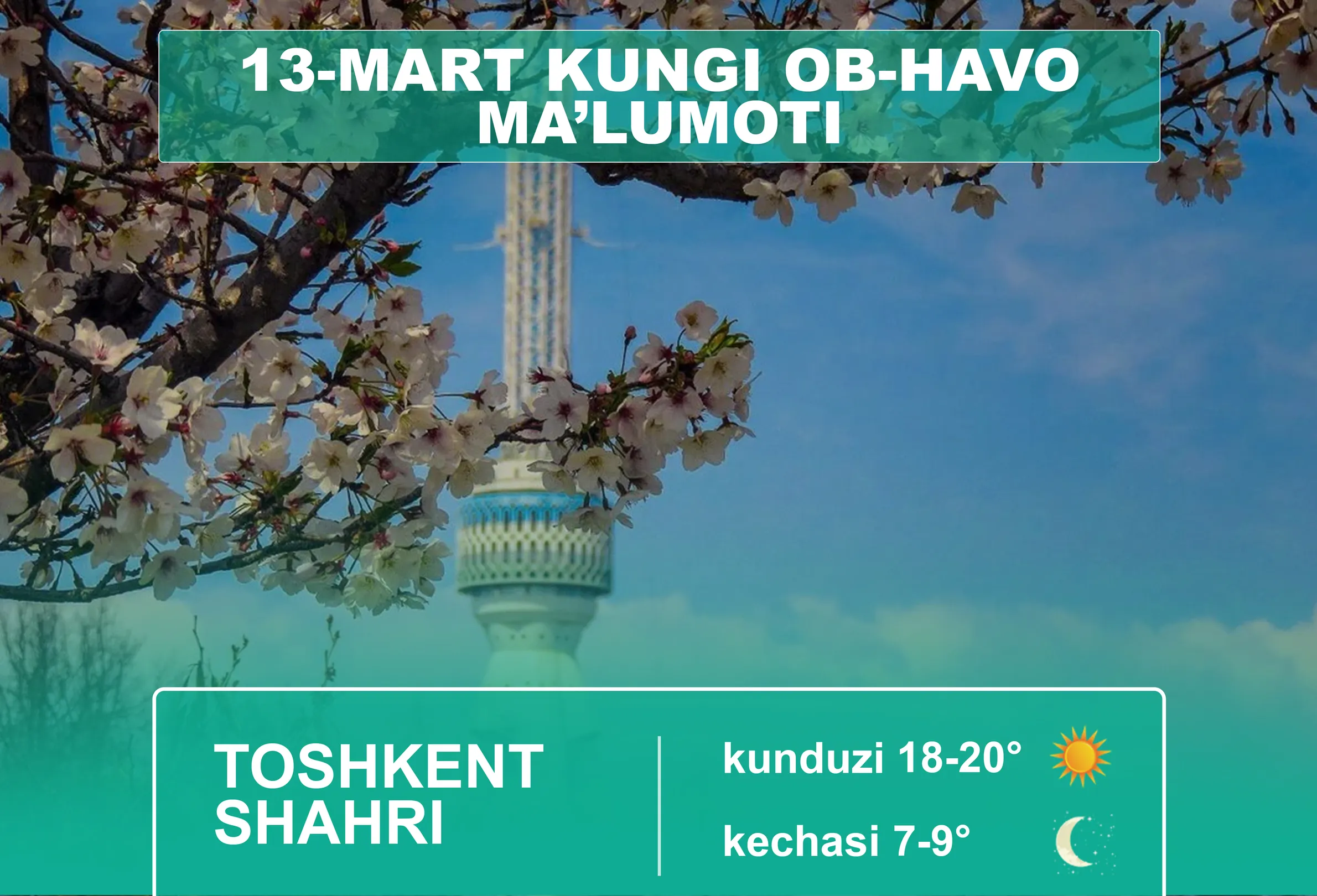 
											
											13-mart kuni qanday ob-havo kuzatiladi?
											
											
