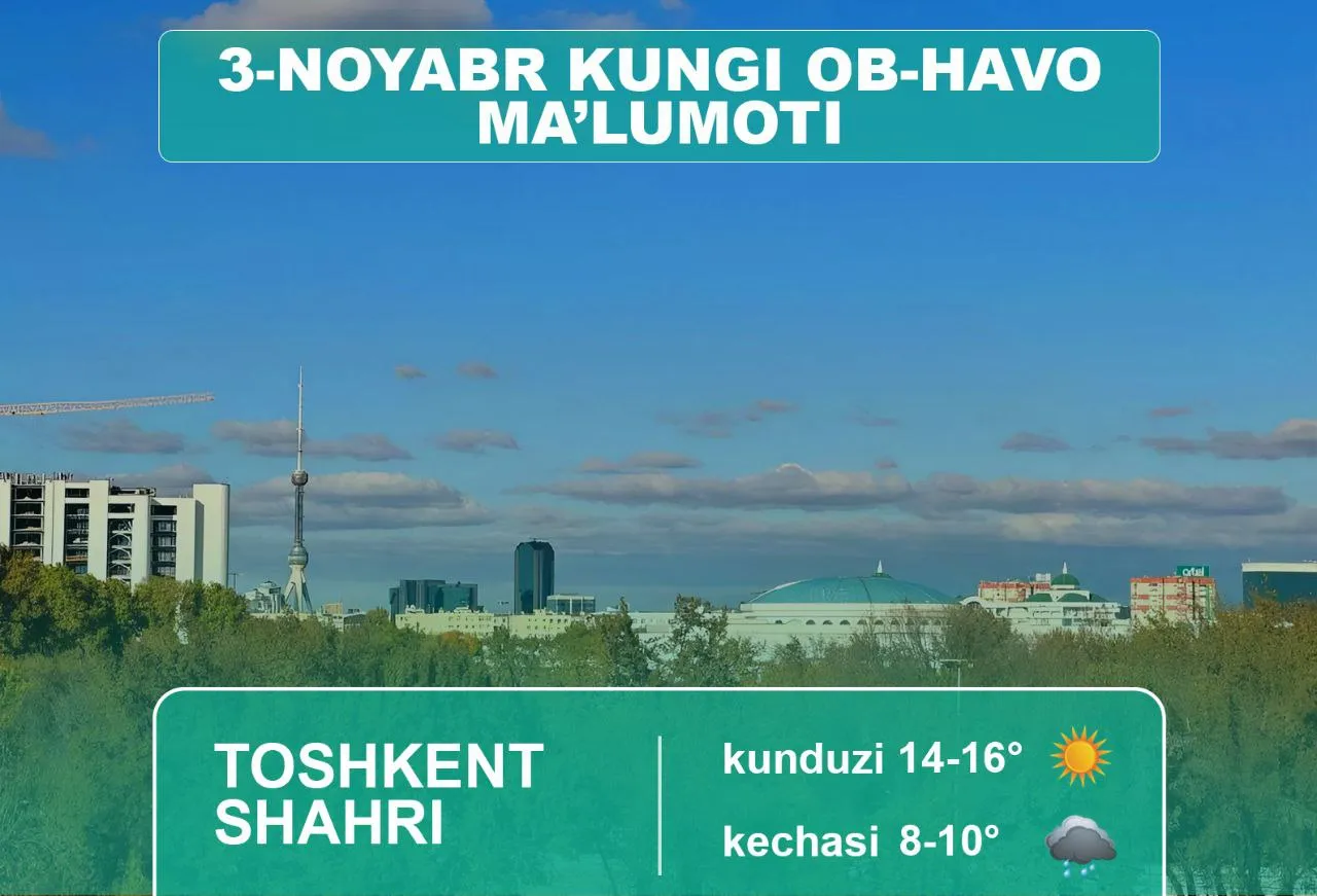 
														
														3-noyabr kuni kutilayotgan ob-havo ma’lumoti
														
														