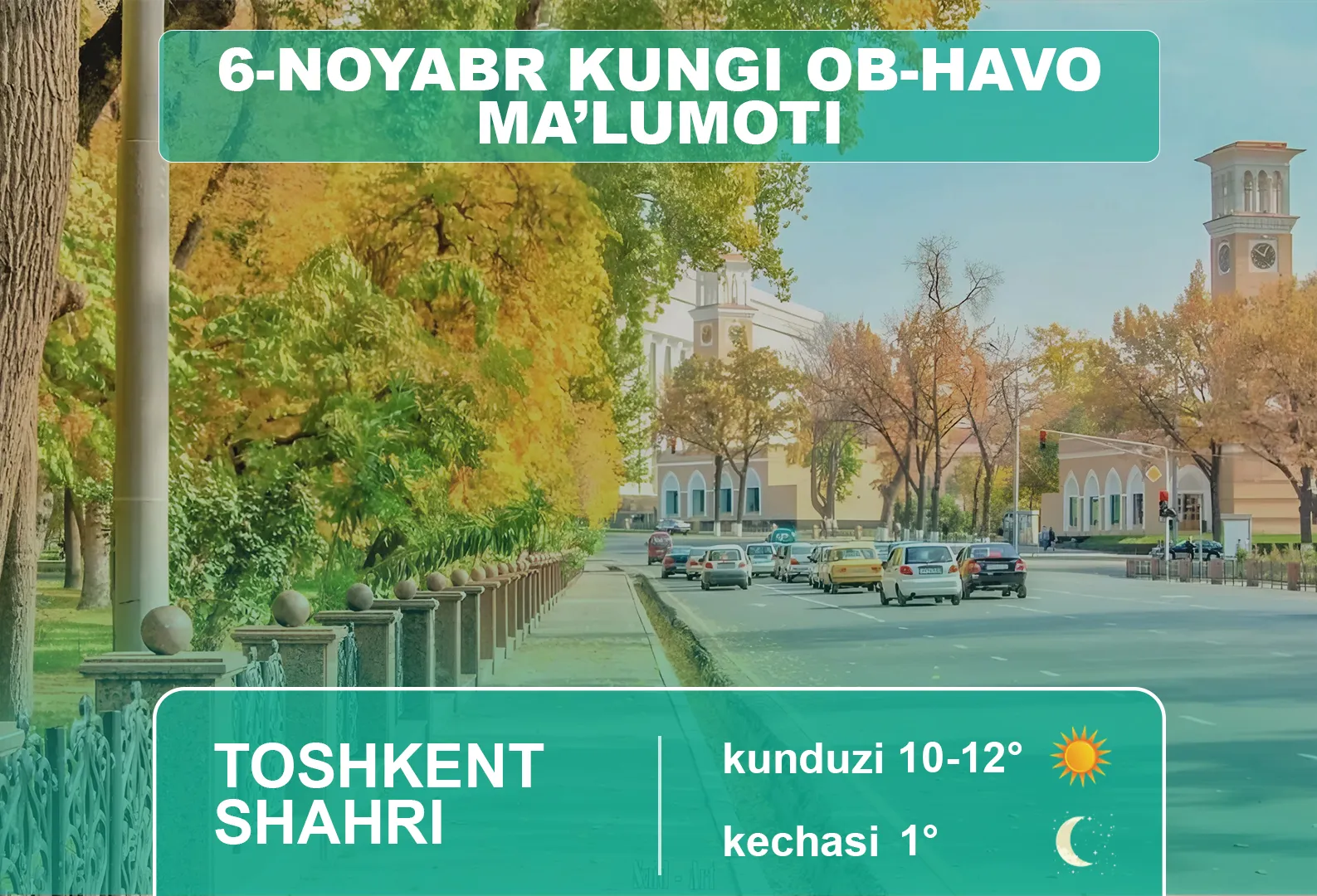
														
														7-noyabr kuni kutilayotgan ob-havo ma’lumoti
														
														
