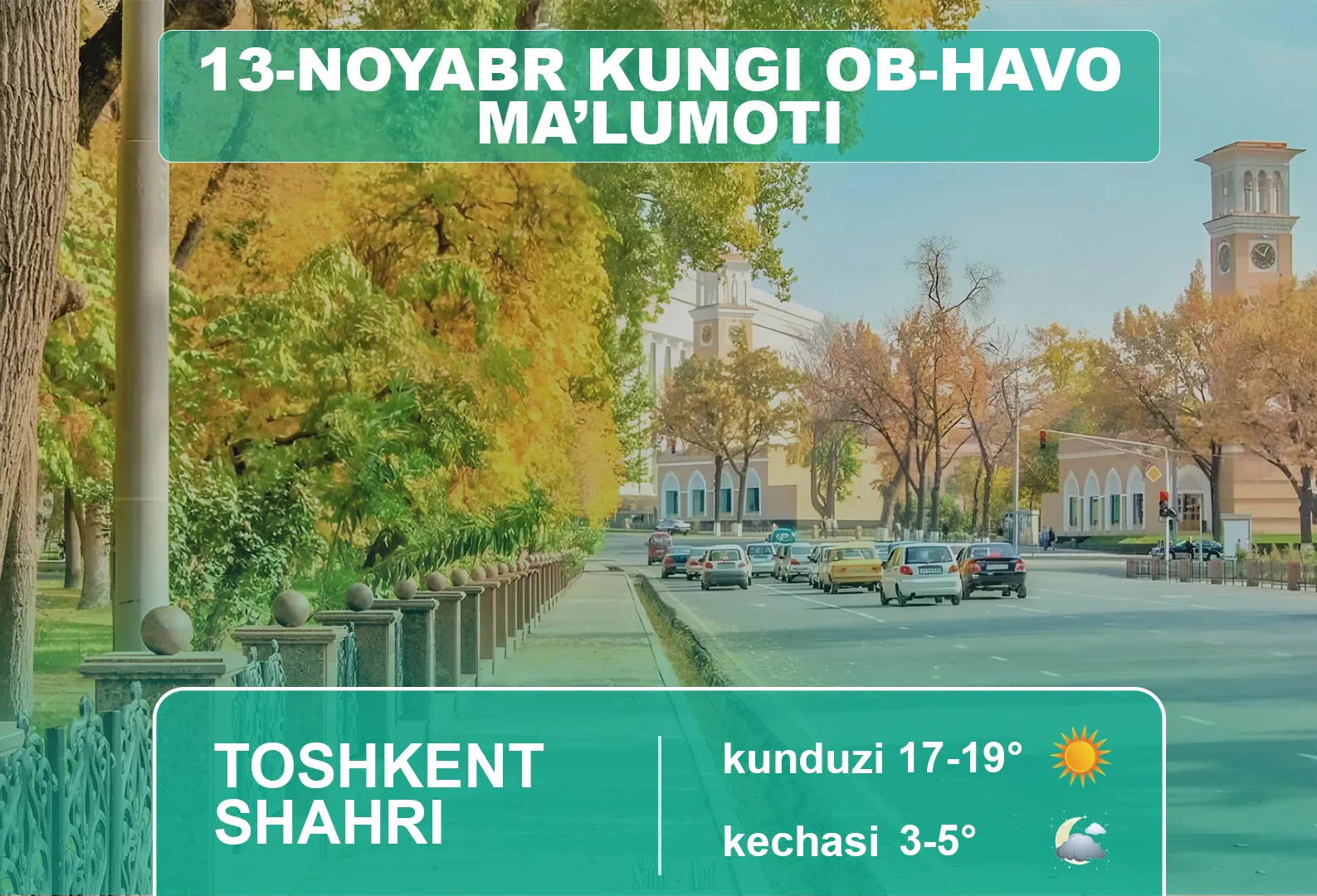 13-noyabr kuni kutilayotgan ob-havo ma’lumoti