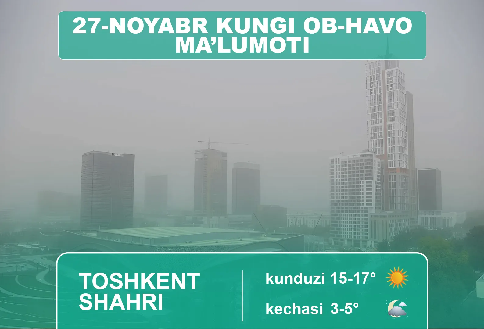 27-noyabr kuni kutilayotgan ob-havo ma’lumoti