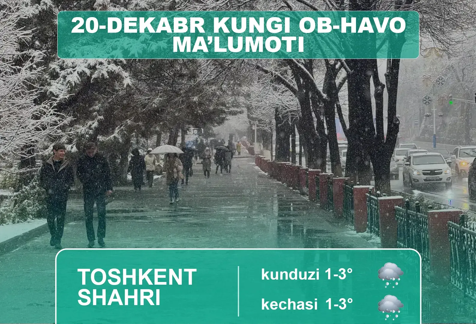 
														
														20-dekabr qaysi hududlarda qor yog‘ishi ma’lum bo‘ldi
														
														