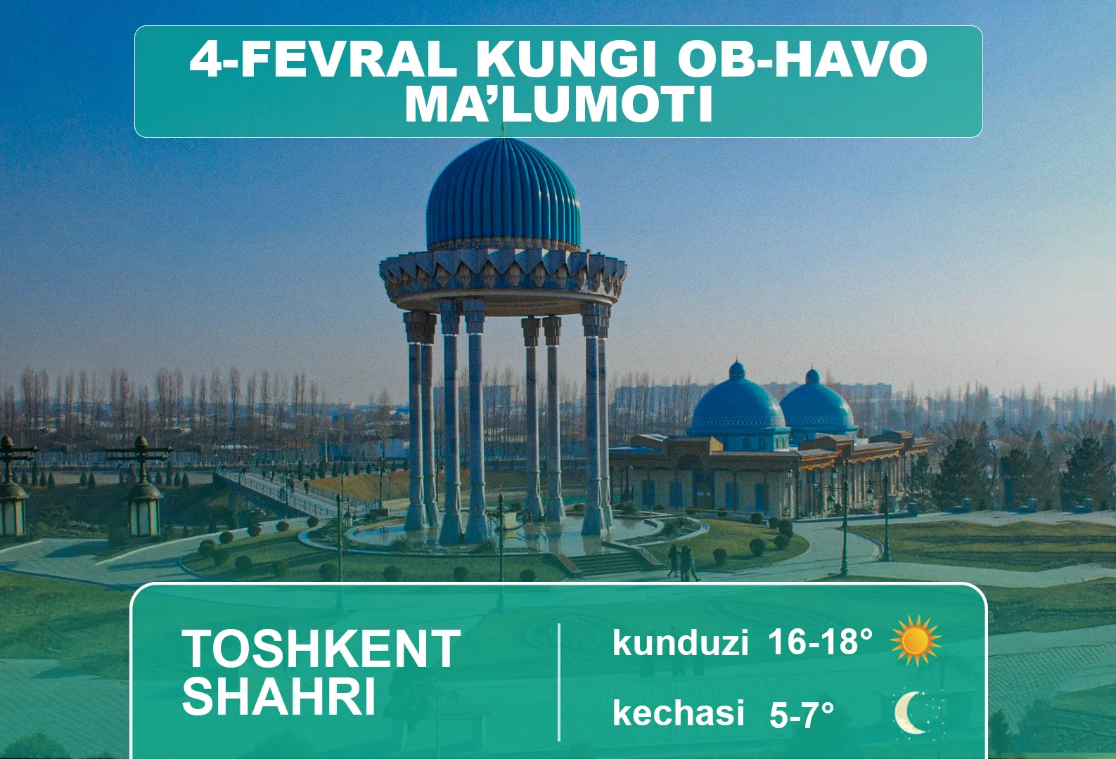 4-fevral uchun ob-havo ma’lumoti