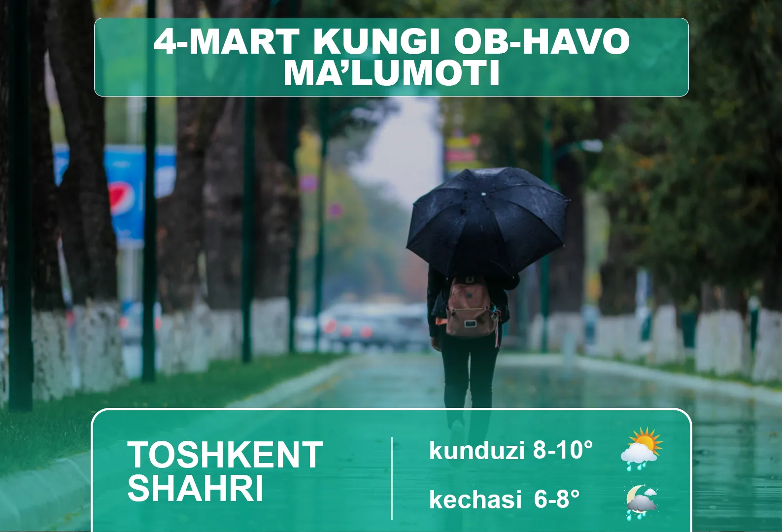 
														
														4 март куни учун об-ҳаво маълумоти
														
														