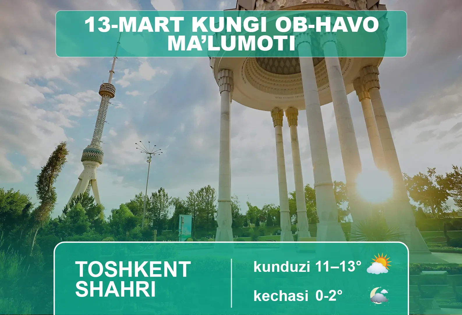 13-mart kuni kutilayotgan ob-havo ma’lumoti