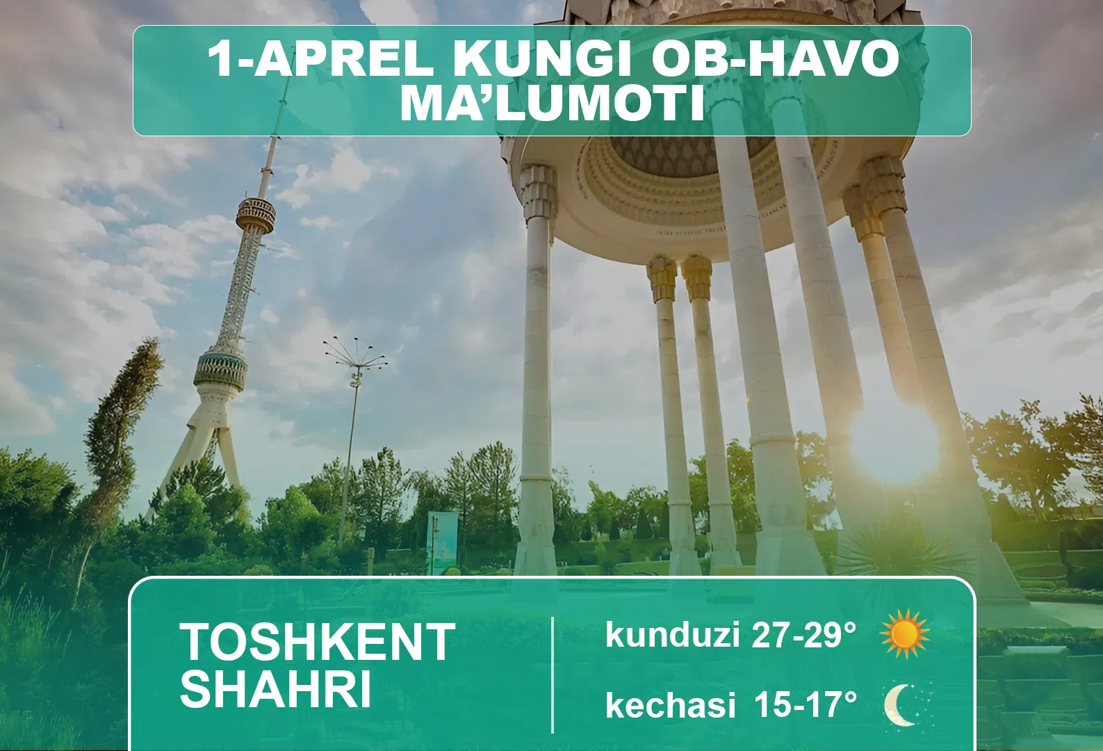 1-aprel uchun ob-havo ma’lumoti